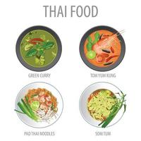 Bundle of famous Thai food,realistic with top view style vector