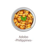vista superior de la comida popular de asean national,adobo,en dibujos animados vector