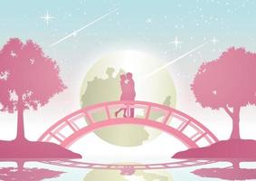 couple hug together and kiss on bridge that link between two coasts,concept art vector