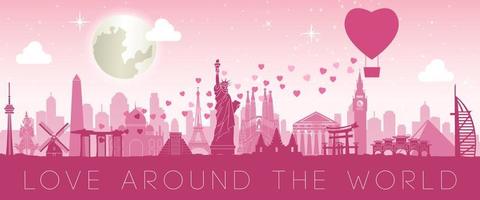 heart balloon scatter hearts that mean love to world landmarks to tell sending love to everyone vector