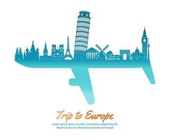 europe landmarks and part of another side look like plane symbol by concept art vector