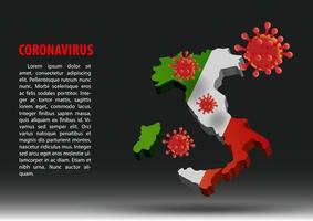 coronavirus vuela sobre el mapa de italia dentro de la bandera nacional vector