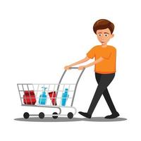 flat design of cartoon character of man is shopping vector