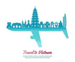 Vietnam landmarks and part of another side look like plane symbol by concept art vector