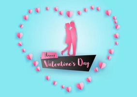 concept art of valentine's day with couple hug together around with floating hearts by paper art design vector