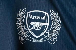 Bangkok, Thailand - Jan 18, 2022 - Arsenal logo on Arsenal retro shirt home jersey season 2008-2010 photo