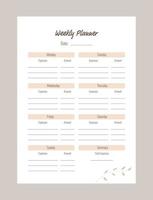 Weekly budget planner. Daily personal planner template in minimalistic style and pastel colors. Vector