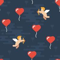 Seamless pattern of cupids shooting arrow at heart balloons. vector