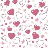 Romantic red hearts seamless pattern on transparent background.