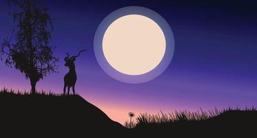 Deer in the forest beautiful night scenery vector illustration Free Vector