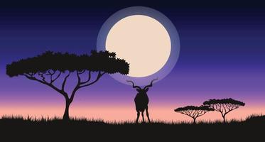 Deer in the forest beautiful night scenery vector illustration Free Vector