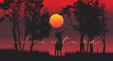 Deer in the forest beautiful sunset scenery vector illustration Free Vector