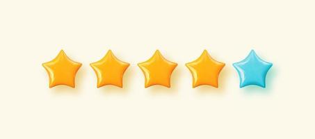 3d vector rating yellow and blue stars, isolated design elements. Vote quality ranking cartoon star on light background