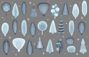 Winter set of trees. Collection of vector trees.