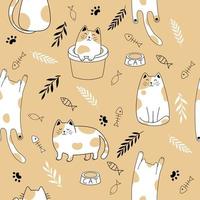 Seamless pattern with cute cats . Creative kids hand drawn texture Vector illustration