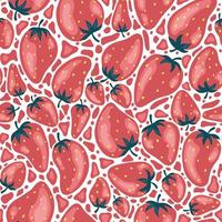 Cartoon bright strawberries seamless pattern. Vector background of fresh farm organic berry used for magazine, book,card, menu cover, web pages.