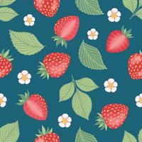 Cartoon bright strawberries seamless pattern. Vector background of fresh farm organic berry used for magazine, book,card, menu cover, web pages.