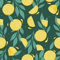 Seamless summer pattern with lemons and leaves. vector