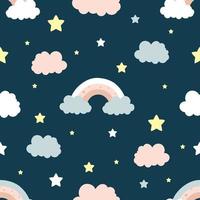 Seamless children pattern with clouds, moon and stars. Creative kids texture for fabric, wrapping, textile vector