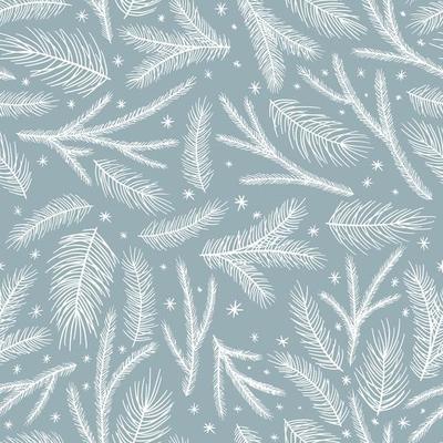 Christmas seamless pattern. Pine twigs, red berries, snowflakes. Season greeting digital paper. Winter Xmas holidays