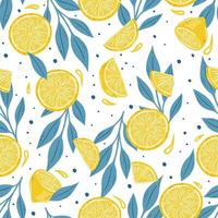 Seamless summer pattern with lemons and leaves. vector