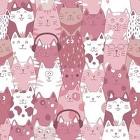 Seamless pattern with funny cats, cat food and fish on a white background. vector