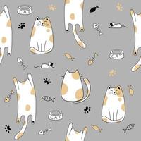 Seamless pattern with cute cats . Creative kids hand drawn texture Vector illustration