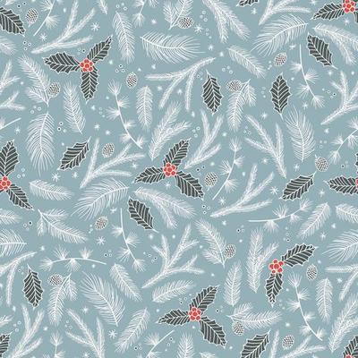 Christmas seamless pattern. Pine twigs, red berries, snowflakes. Season greeting digital paper. Winter Xmas holidays