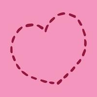 Hand drawn heart, broken red outline, flat vector, single element, isolation on pink background vector
