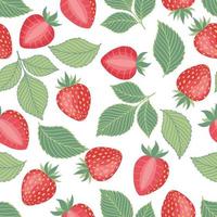 patrón de fresas, colorido patrón vectorial sin fisuras con bayas de verano dibujadas a mano, fruta rosa y roja, bueno como estampado de tela, ilustraciones de dibujos animados de colores vector