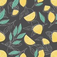 Seamless summer pattern with lemons and leaves. vector