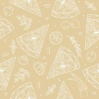 Hand drawn vector seamless pattern with pizza. Sketch style. Perfect for leaflets, cards, posters, prints, menu, booklets