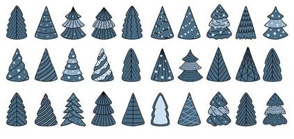 conjunto de árboles de navidad. colección de árboles de navidad. para tarjetas de felicitación, papeles de regalo. vector