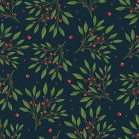 Seamless floral pattern with green leaves and red berries. Perfect for textile wallpaper posters. vector