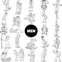 Black and white cartoon men comic characters big collection vector