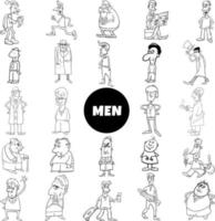 Black and white cartoon man characters big collection vector