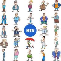 cartoon funny men characters big set vector