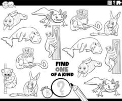 one of a kind game with animals coloring book page vector