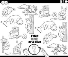 one of a kind game with animals coloring book page vector