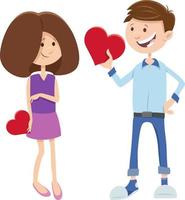 valentine card with cartoon girl and boy characters in love vector