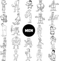 Black and white funny cartoon men characters big collection vector
