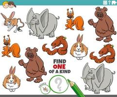 one of a kind game for children with cartoon wild animals vector