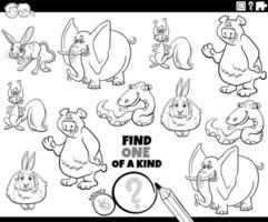 one of a kind game with wild animals coloring book page vector