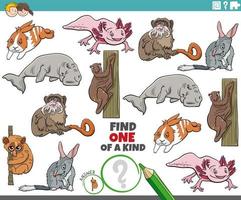 juego único para niños con divertidos dibujos animados de animales vector