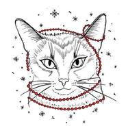 retrato dibujado a mano de gato con guirnalda. ilustración vectorial aislado en blanco vector