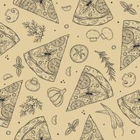 Seamless pattern. Pizza ingredients background. Tomato, garlic, basil, olive, pepper, mushroom vector