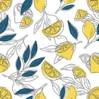 Seamless summer pattern with lemons and leaves. vector