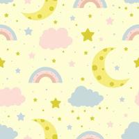 Seamless children pattern with clouds, moon and stars. vector