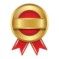 gold badge with red ribbon vector