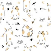 Seamless pattern of simply drawing kitty in various acting isolated on white background. vector